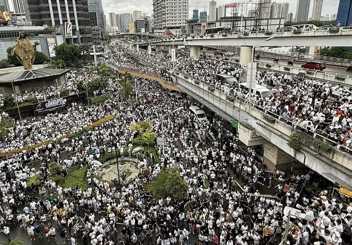 The Trillion Peso March. Protesters march down the EDSA Shrine in Quezon City fighting against the corruption in the Philippines government and flood control projects, September 21 2025.