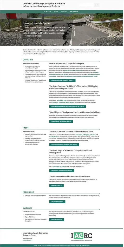 Home page screenshot of Guide to Combating Corruption and Fraud in Infrastructure Development Projects