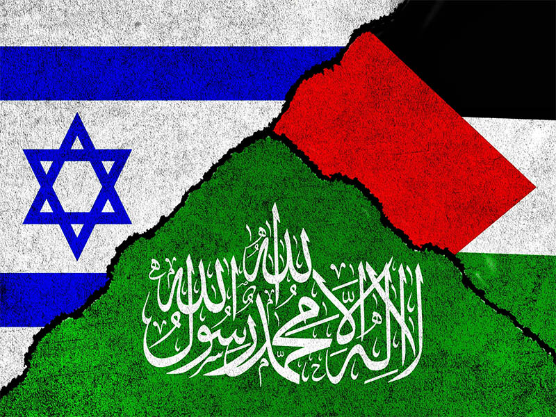 Palestine, Hamas and Israel flags overlayed